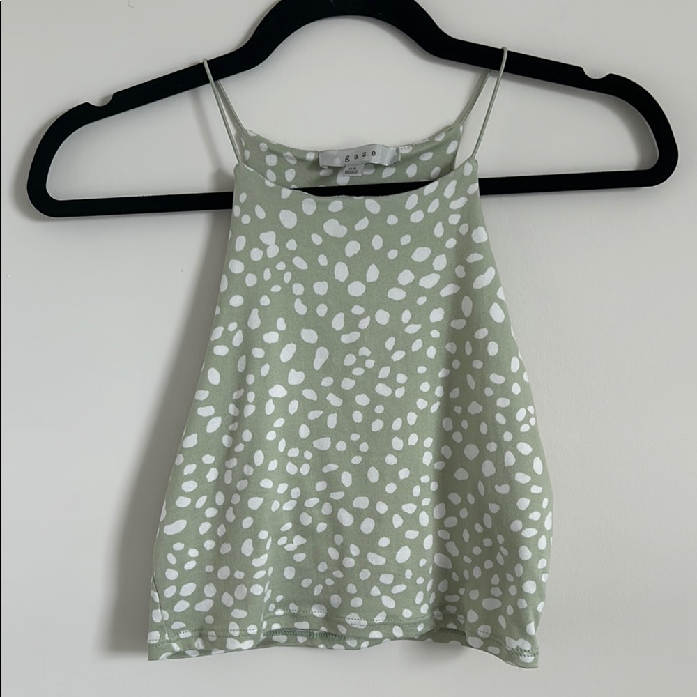 Green Crop Top with White Pattern